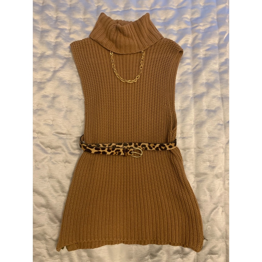 Cozy sleeveless mock neck tunic sweater